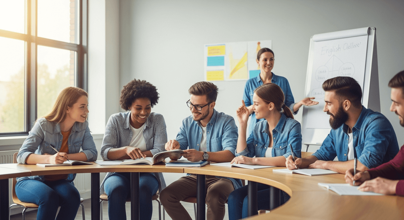 Estudiantes aprendiendo inglés en Speaking Academy